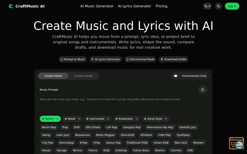 Screenshot of CraftMusic AI