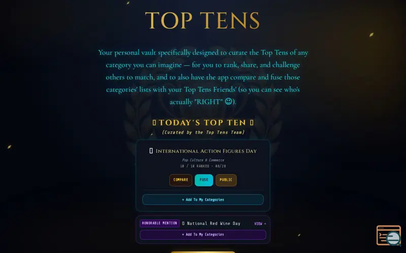 Screenshot of Top Tens Vault