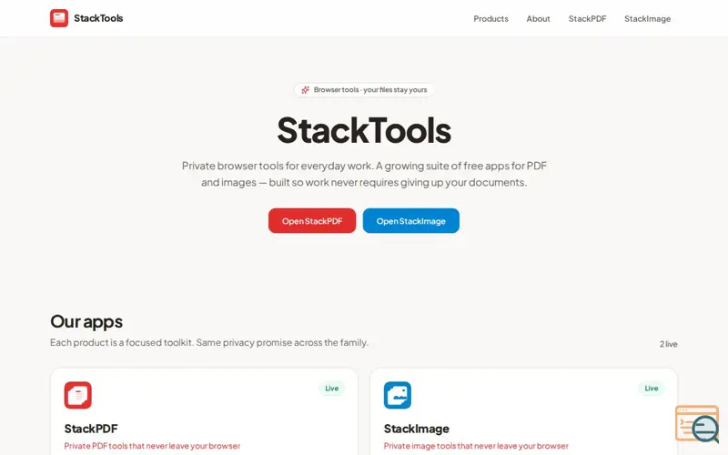 Screenshot of StackTools — Private browser tools for everyday work
