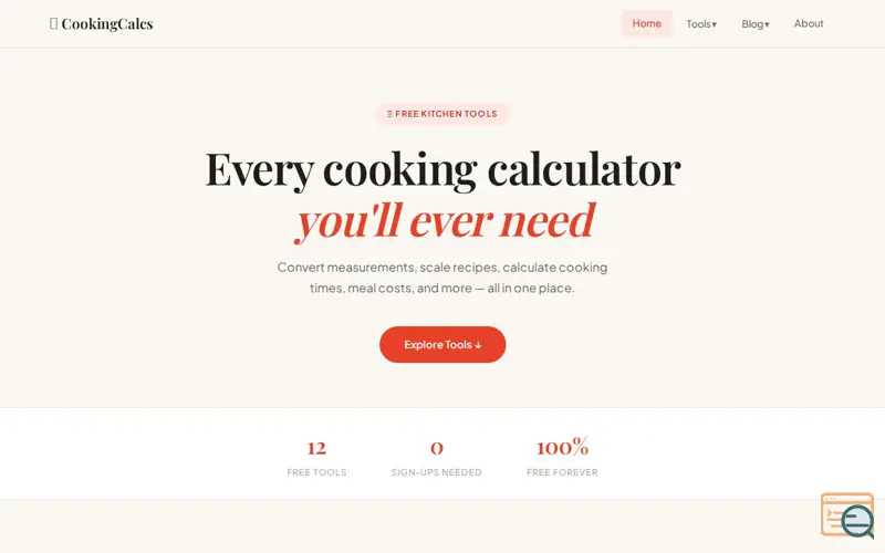 Screenshot of CookingCalcs