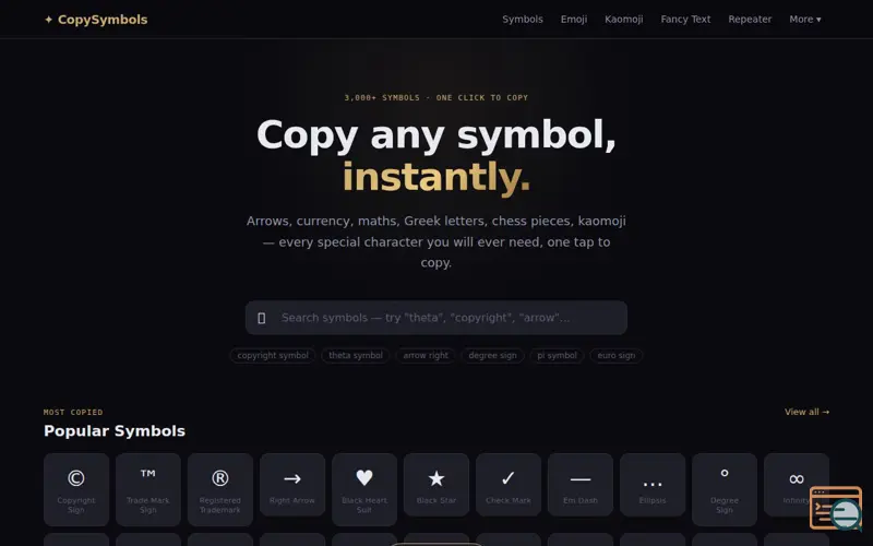 Screenshot of CopySymbols