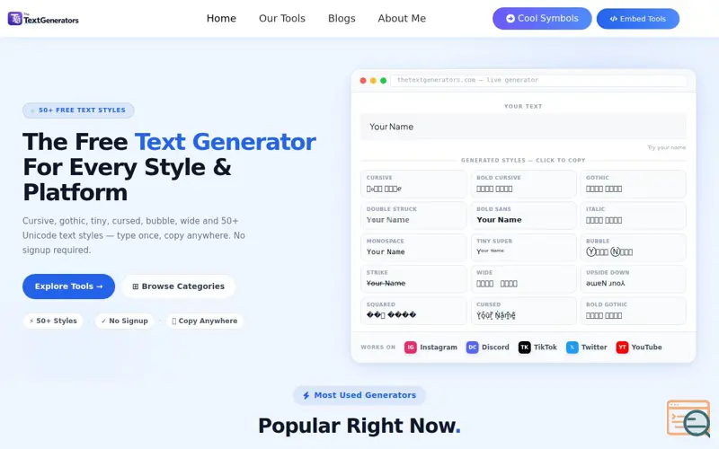 Screenshot of thetextgenerators.com