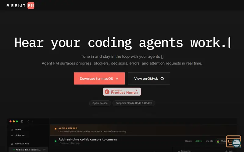Screenshot of Agent FM for Claude Code & Codex