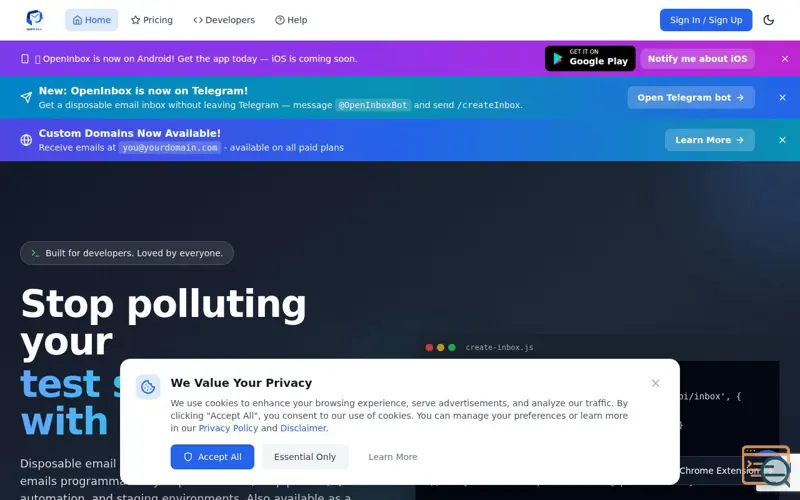 Screenshot of OpenInbox.io