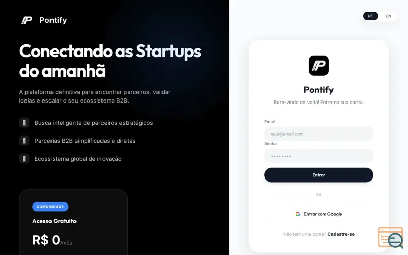 Screenshot of Pontify — Conecte sua Startup ao Mundo
