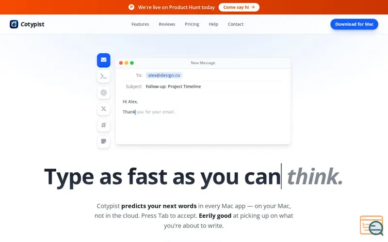 Screenshot of Cotypist, a launch using Mailcoach