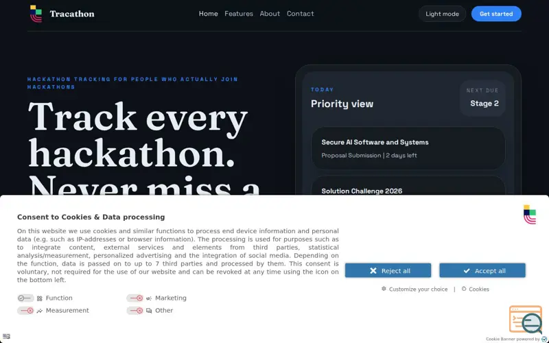 Screenshot of Tracathon, a launch using Consentmanager