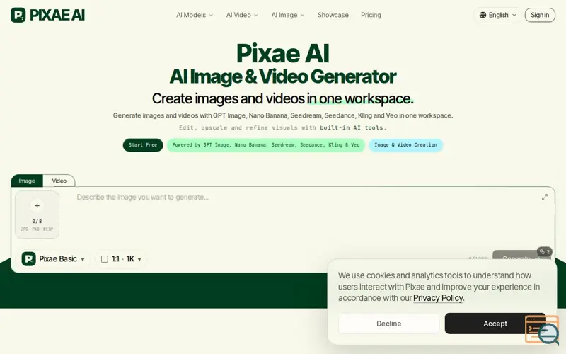 Screenshot of Pixae AI