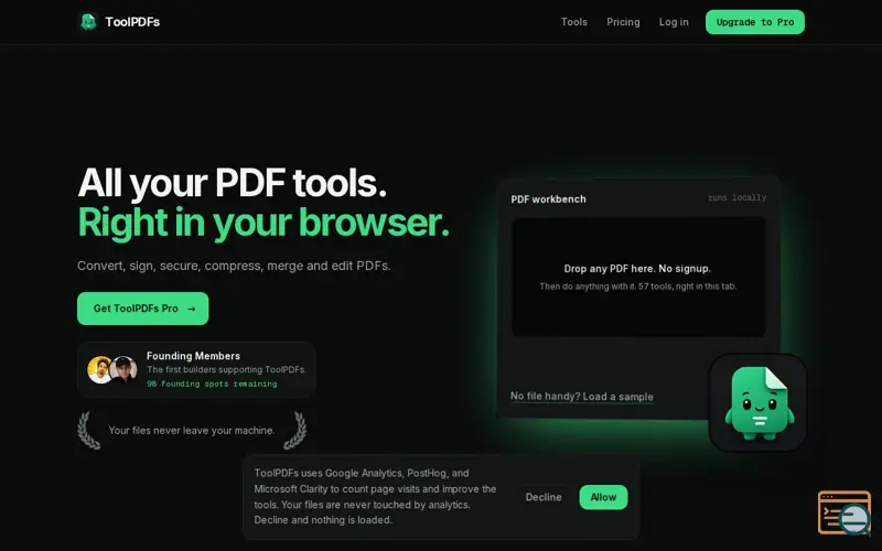 Screenshot of ToolPDFs, a launch using Dodo Directory