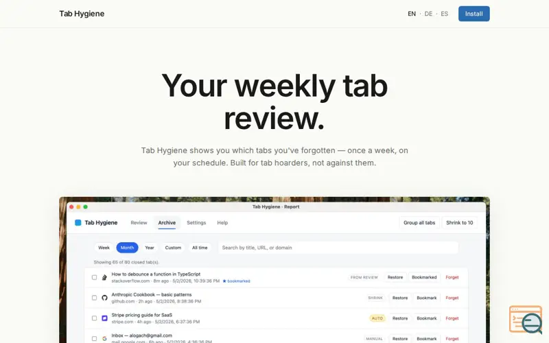 Screenshot of Tab Hygiene