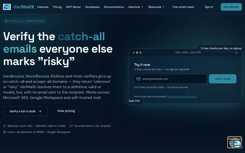 Screenshot of VeriMailX, a launch using Madgicx