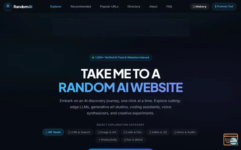 Screenshot of Random AI Website Explorer