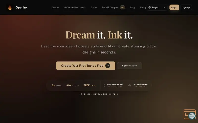 Screenshot of OpenInk AI Tattoo Design Generator