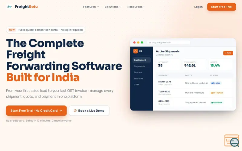 Screenshot of Freight Forwarding Software for India - FreightSetu