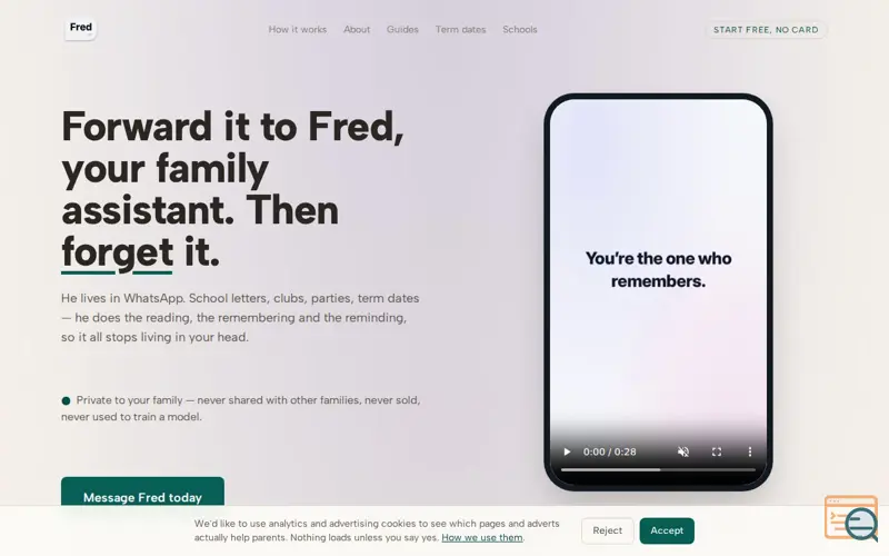 Screenshot of Fred — your family assistant. On WhatsApp.