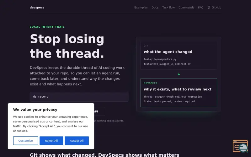 Screenshot of DevSpecs