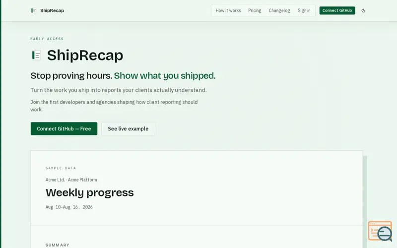 Screenshot of ShipRecap — Show clients what you shipped