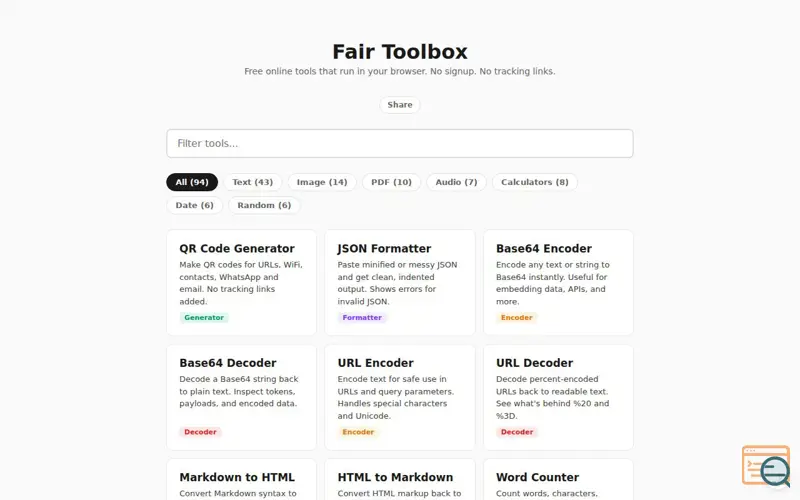 Screenshot of Fair Toolbox - Free Browser-Only Tools