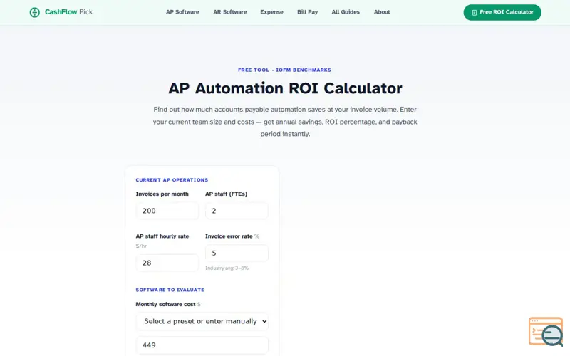 Screenshot of AP Automation ROI Calculator