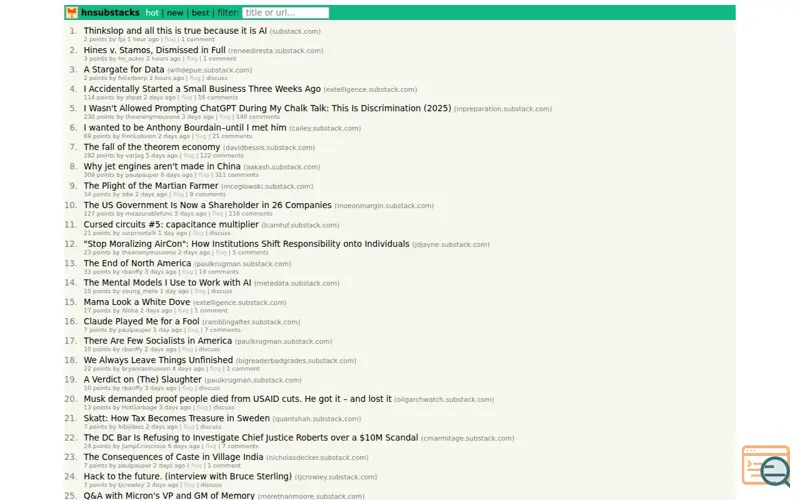 Screenshot of hnsubstacks