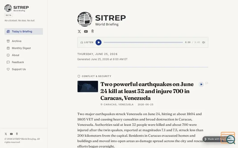 Screenshot of SITREP