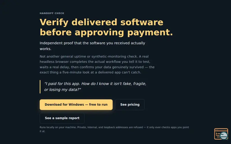 Screenshot of Handoff Check