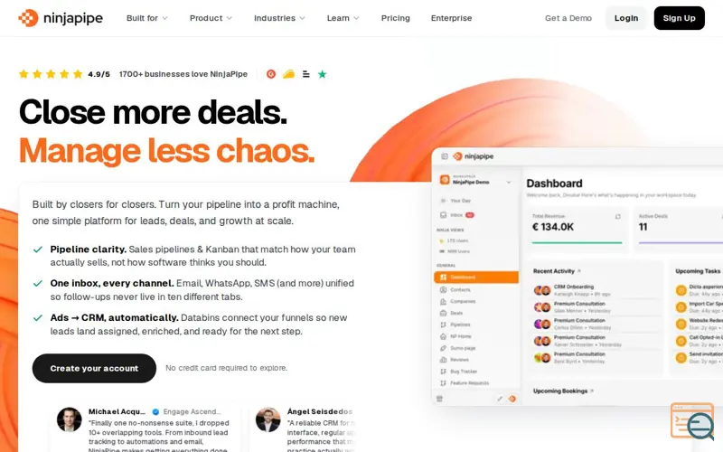 Screenshot of NinjaPipe - AI Powered CRM & Sales