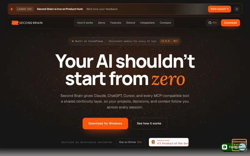 Screenshot of Second Brain - Your AI Shouldn’t Start From Zero