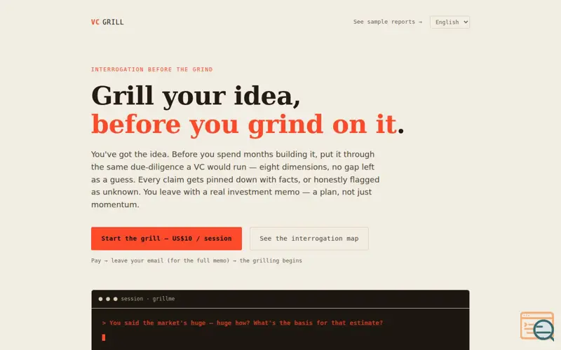Screenshot of VC Grill Me