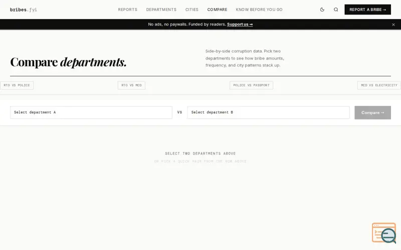 Screenshot of Bribes.fyi