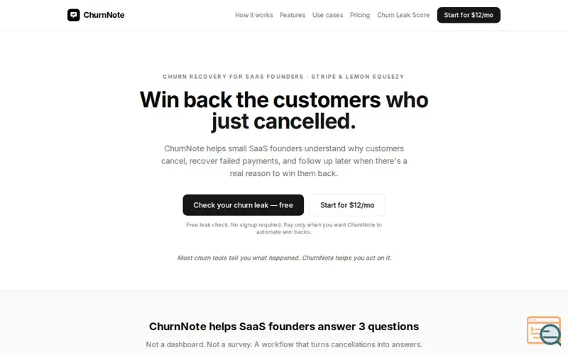 Screenshot of ChurnNote
