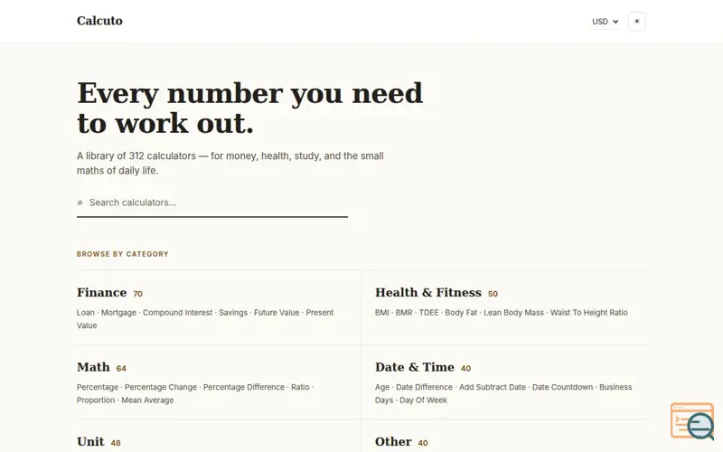 Screenshot of Calcuto, a launch using Google Workspace