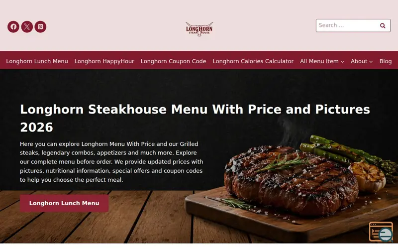 Screenshot of Longhorn Steakhouse Menu