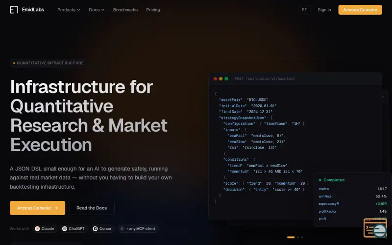 Screenshot of EmidLabs — Quant Trading Infra