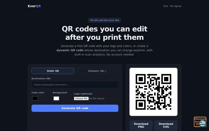Screenshot of EverQR: Edit QR codes after printing