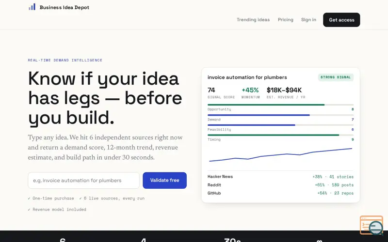 Screenshot of Business Idea Depot