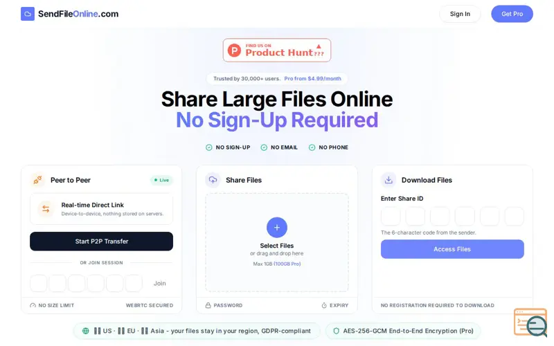 Screenshot of SendFileOnline.com