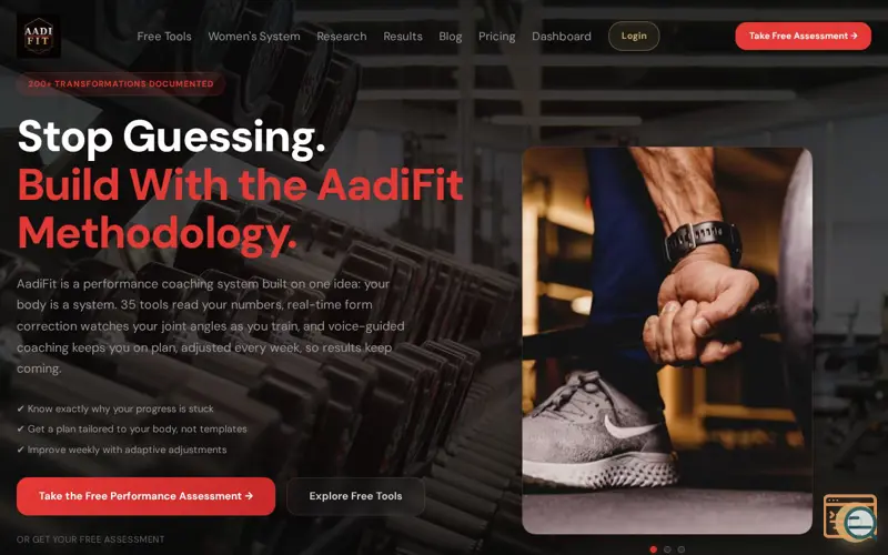 Screenshot of Aadifit performance lab 