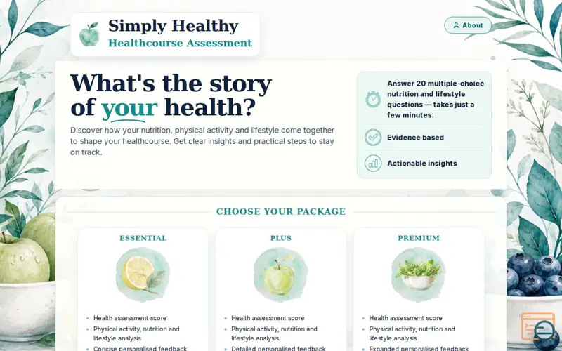 Screenshot of Simply Healthy — Healthcourse Assessment