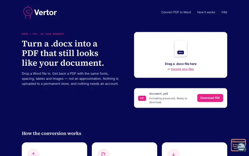 Screenshot of Word to PDF Converter — Free Online Document Converter | Vertor