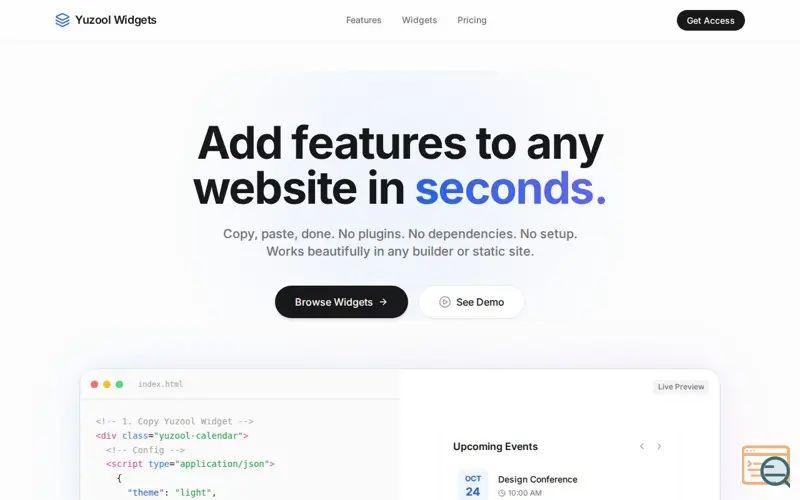 Screenshot of Yuzool Widgets, a launch using Tinylytics