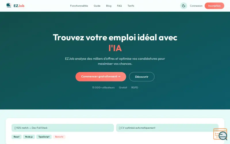 Screenshot of EZJob: AI Job Matching for France