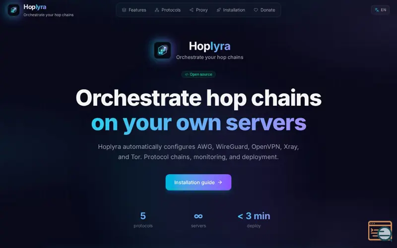 Screenshot of Hoplyra · Orchestrate your hop chains
