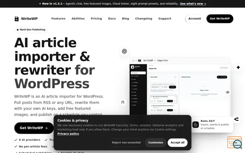 Screenshot of WriteWP – AI Autoblogging For WordPress