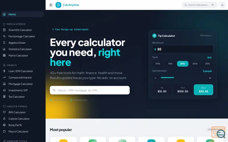 Screenshot of CalcAnytime