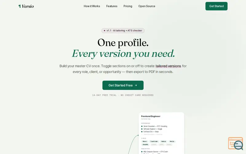 Screenshot of Versio CV App