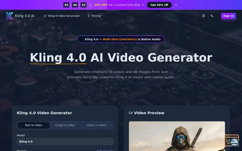 Screenshot of Kling 4.0