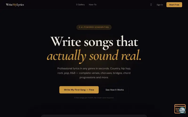 Screenshot of WriteMyLyrics