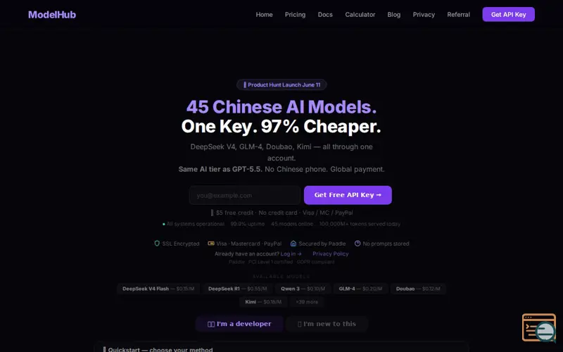 Screenshot of One API Key for 45 AI Models
