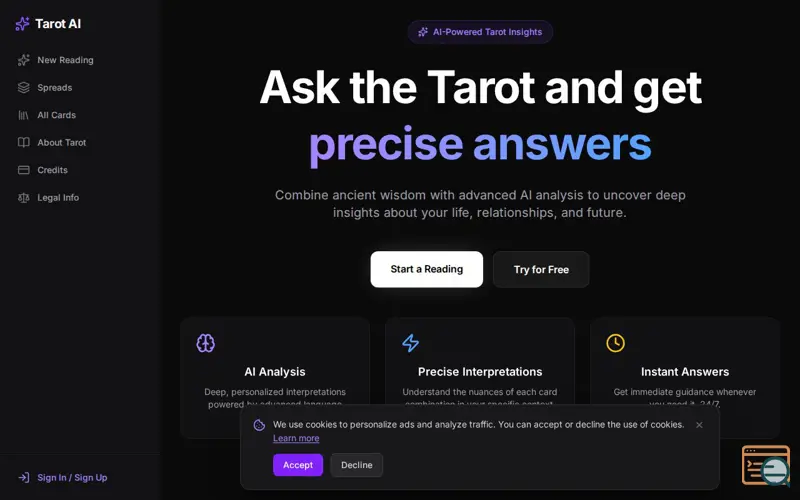 Screenshot of Tarotalyze